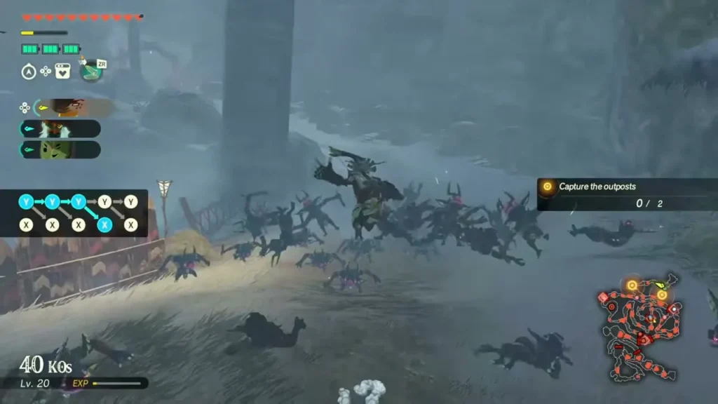 A Gerudo warrior fights a pack of Bokoblins in the snow A Gerudo warrior fights a pack of Bokoblins in the snow