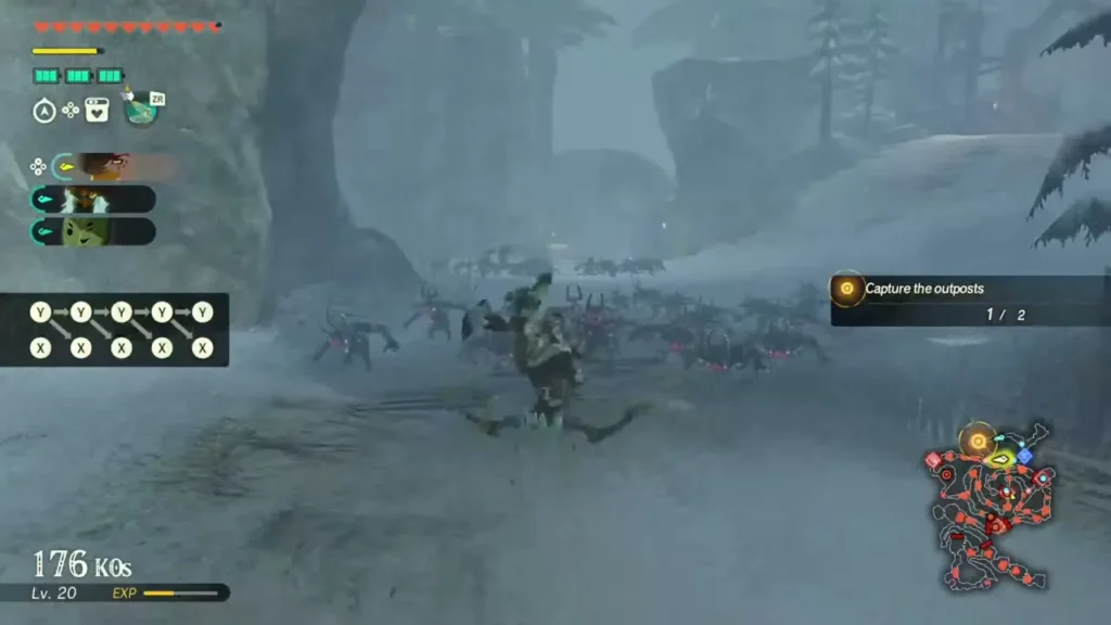 A fighter runs through a horde of enemies on a snowy field A fighter runs through a horde of enemies on a snowy field