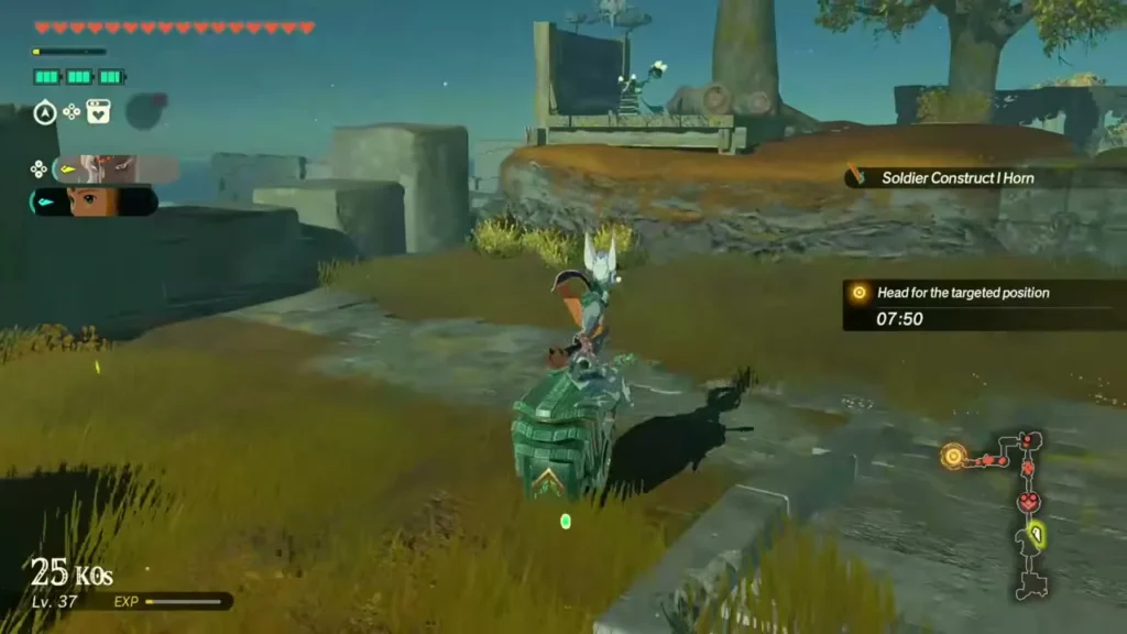 Mineru rides a Zonai construct through the Zonai ruins in the sky Mineru rides a Zonai construct through the Zonai ruins in the sky