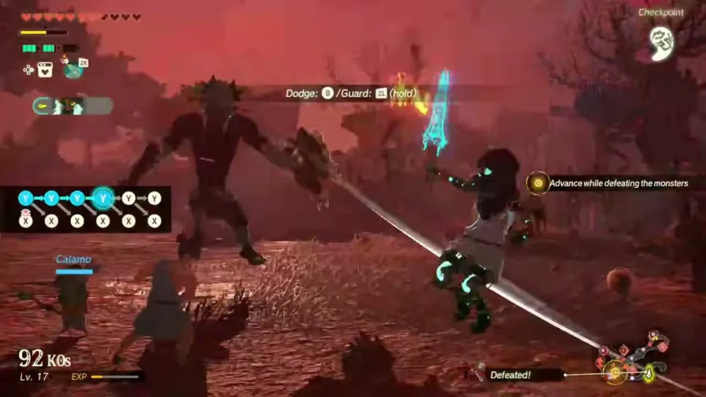 A Moblin is defeated as Calamo and Zelda push through the monsters A Moblin is defeated as Calamo and Zelda push through the monsters