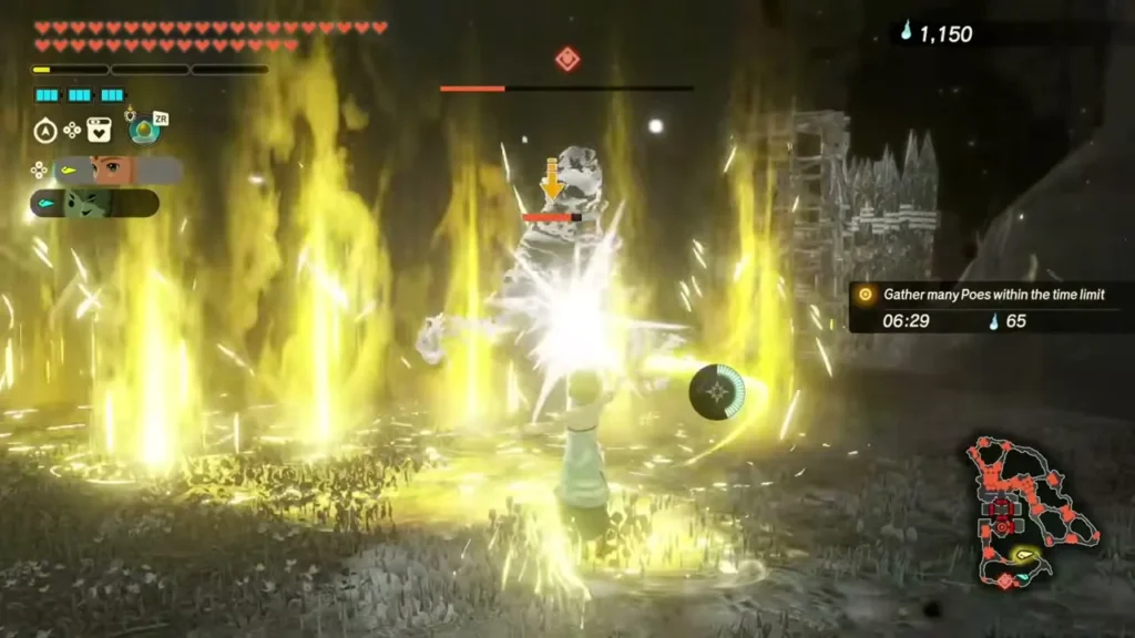 Zelda calls down light pillars while gathering Poe in the Depths Zelda calls down light pillars while gathering Poe in the Depths