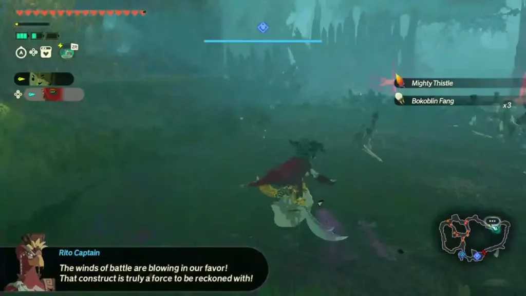 A Rito Captain says the winds of battle favour the party after the forest fight A Rito Captain says the winds of battle favour the party after the forest fight