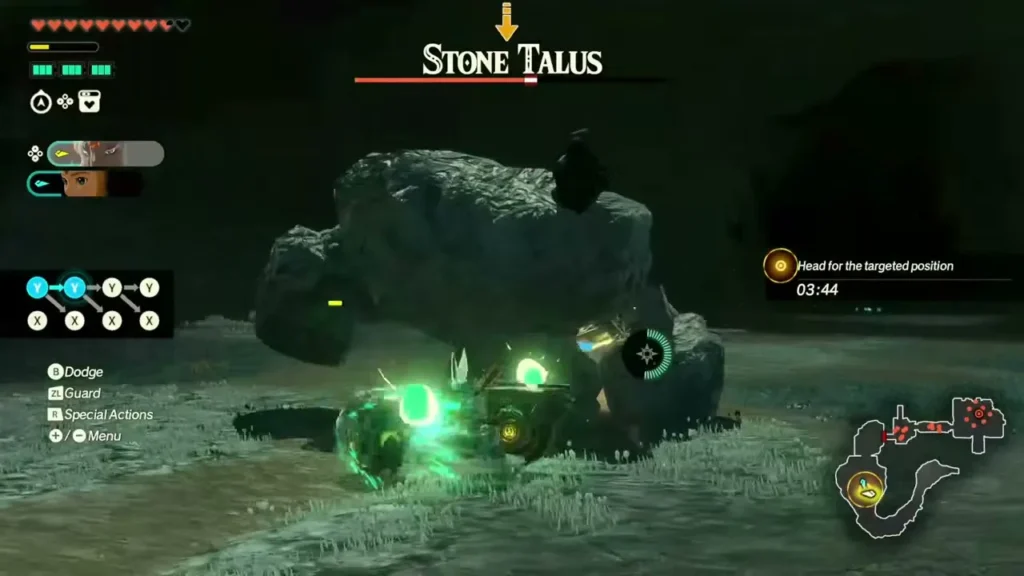 Mineru fights a Stone Talus in the Depths Mineru fights a Stone Talus in the Depths