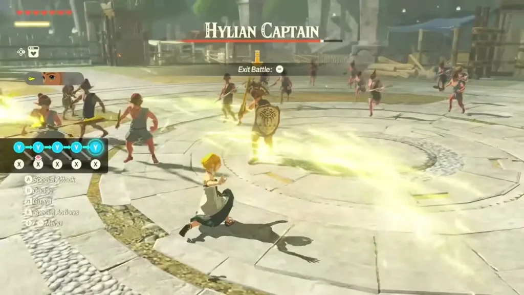 Zelda squares off against the Hylian Captain at the Hylian Training Plaza Zelda squares off against the Hylian Captain at the Hylian Training Plaza