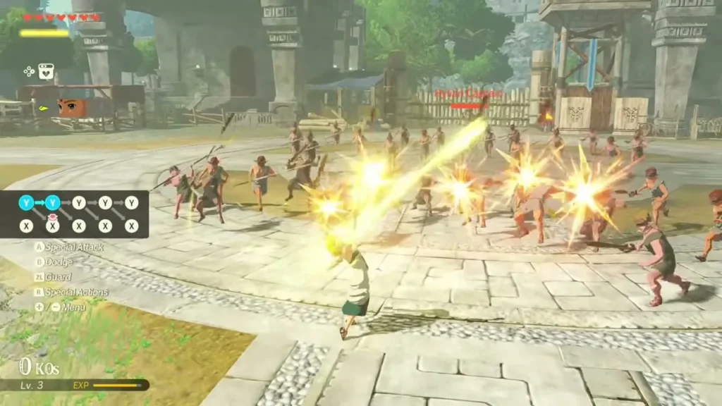 Zelda fights Hylian trainees in the Hylian Training Plaza Zelda fights Hylian trainees in the Hylian Training Plaza