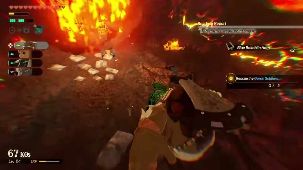 A Goron fighter smashes through enemies as the weak-point smash task is announced A Goron fighter smashes through enemies as the weak-point smash task is announced