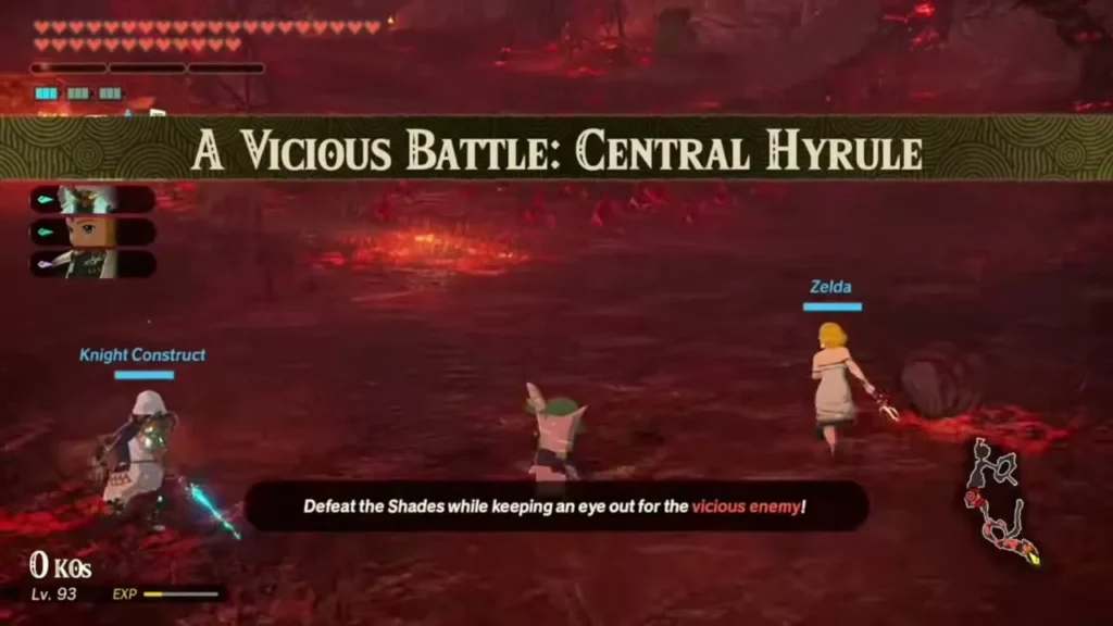 The Vicious Battle: Central Hyrule begins on the red-lit Hyrule Field with an order to defeat the Shades