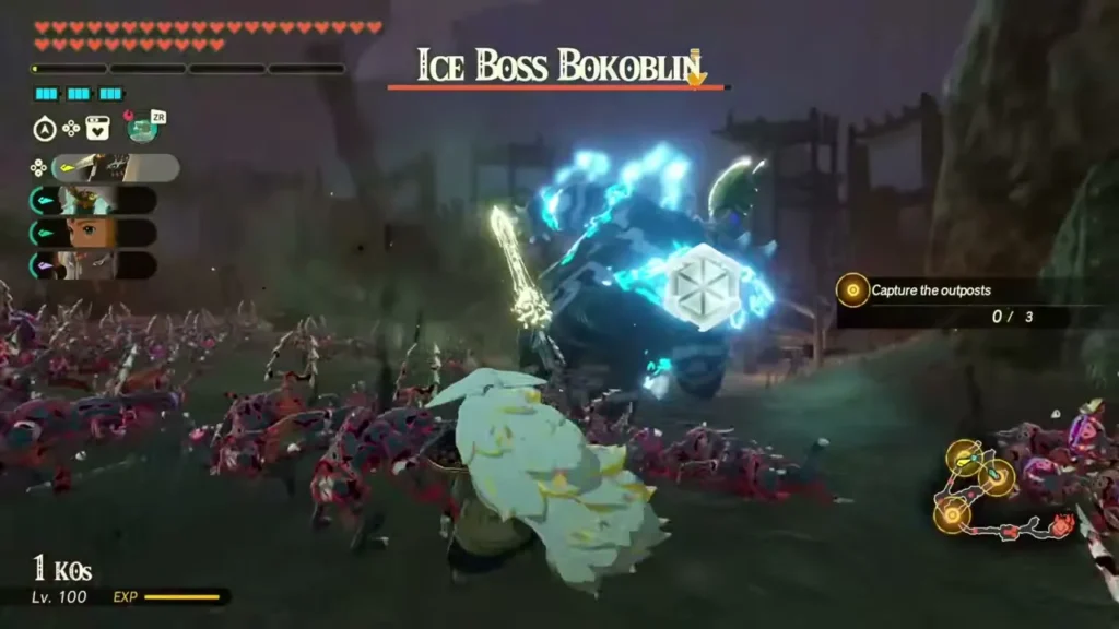 Zelda faces the Ice Boss Bokoblin as Tanagar Canyon outposts fall
