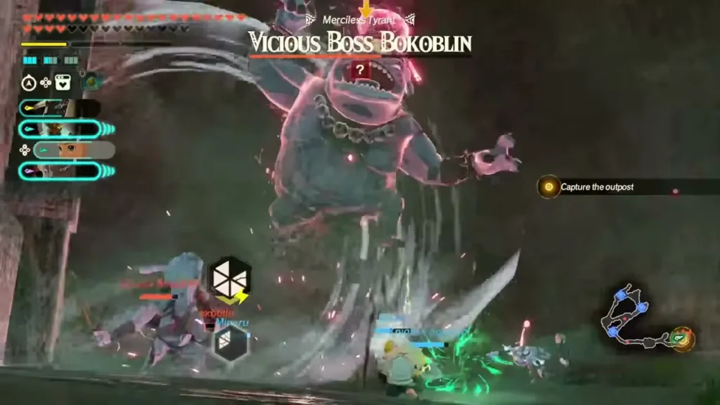 The Vicious Boss Bokoblin rears up with a roar in Tanagar Canyon