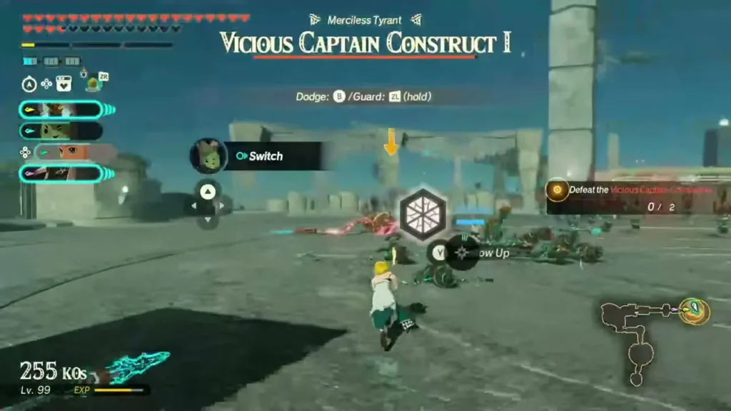 Zelda faces the Vicious Captain Construct I across the Sky Islands ruins
