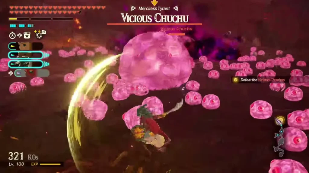 The Vicious Chuchu rises above a field of pink Chuchus on North Hyrule Field