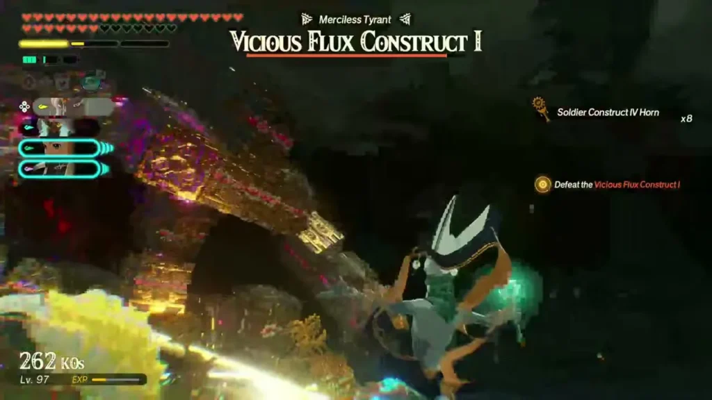 Rauru fights beside the Vicious Flux Construct I in the dark Faron Depths