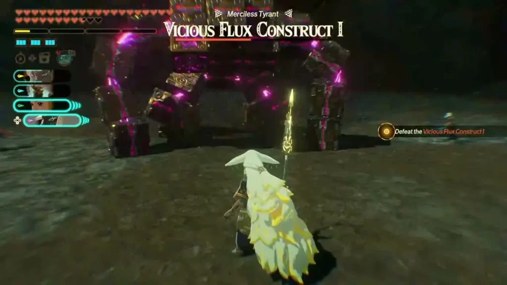 The Vicious Flux Construct I towers over Rauru in the Faron Depths