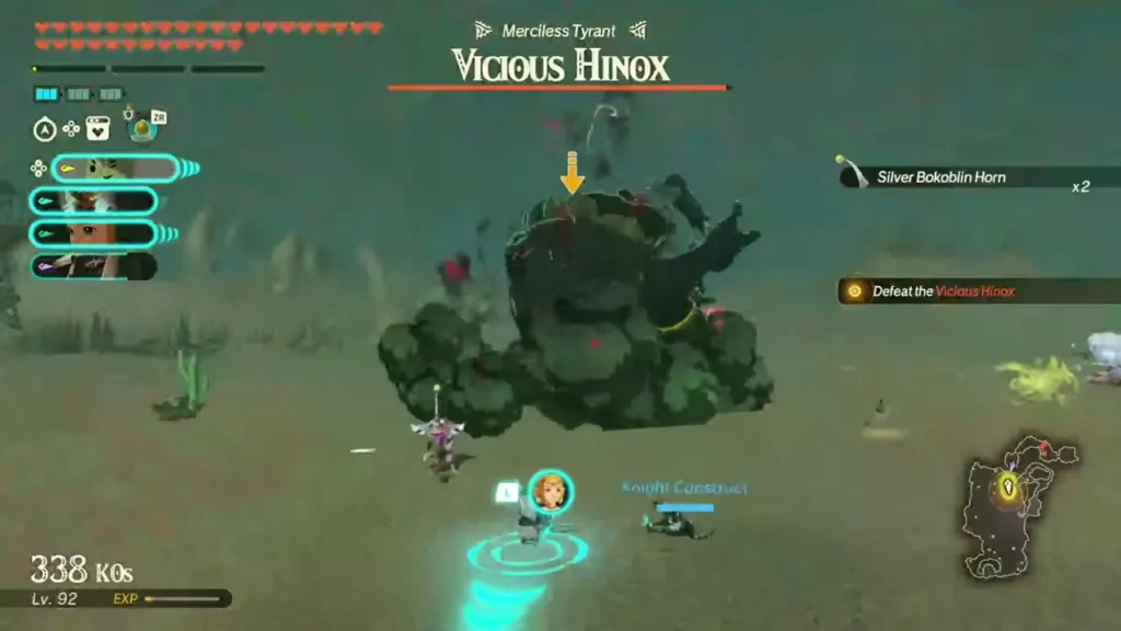 The Vicious Hinox approaches across the desert sand as the party advances
