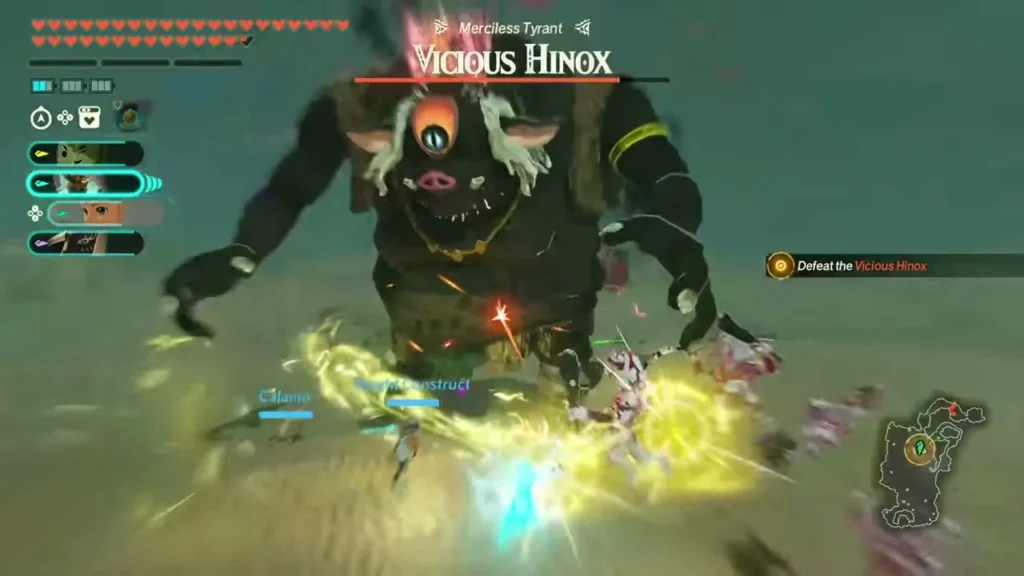 A Vicious Hinox looms over the party in the Gerudo Desert