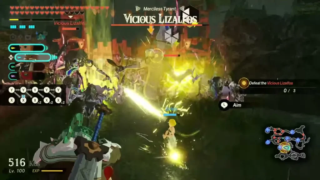 The party battles the Vicious Lizalfos among its pack