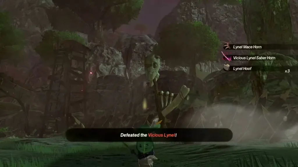 A Defeated the Vicious Lynel message appears and Calamo receives the Vicious Lynel Saber Horn