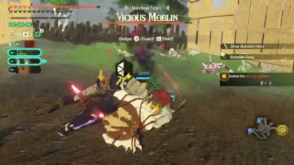 The Vicious Moblin falls to the ground as Zelda and Ardi close in