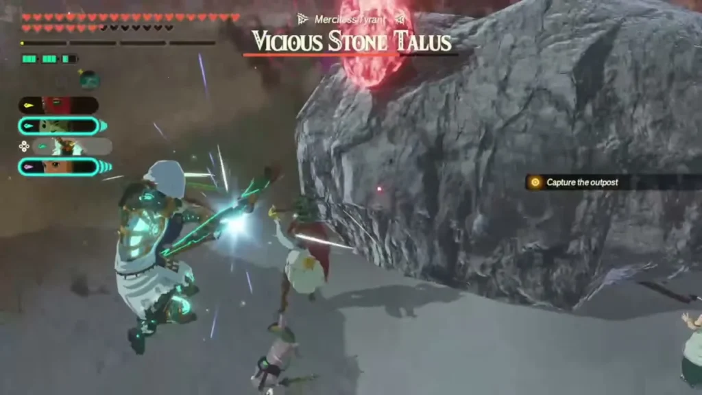Ardi and the Knight Construct strike the glowing weak point of the Vicious Stone Talus