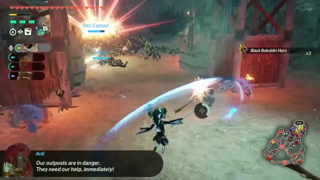 A sweeping elemental skill arcs through the horde at the temple gate A sweeping elemental skill arcs through the horde at the temple gate