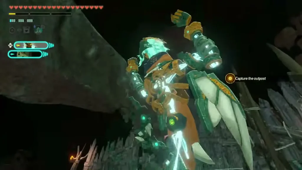 The Mysterious Construct leaps above the fence of the Black Hinox outpost