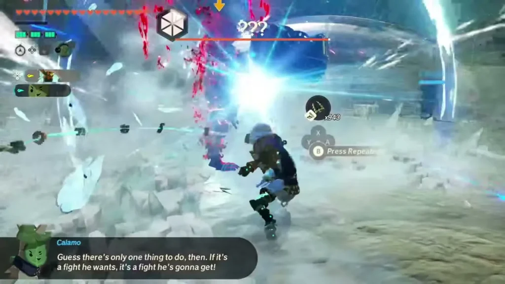 A burst of ice and frost shatters across the desert floor in front of the boss