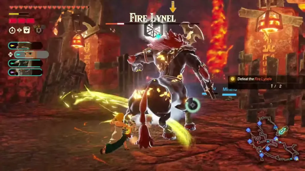 Zelda slashes the last Fire Lynel as the objective reads 1 of 2