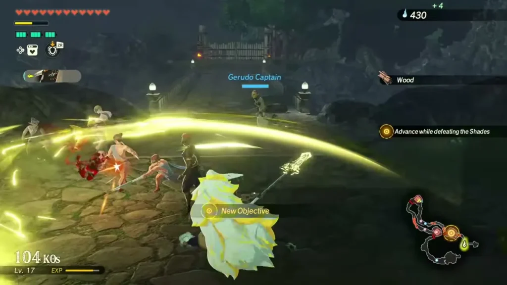 Rauru sweeps through shades toward a Gerudo Captain on a stone road