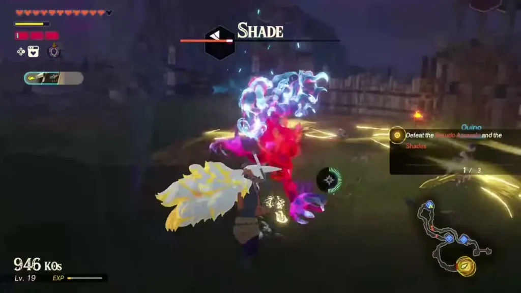 Rauru attacks a glowing Shade with one of three targets defeated