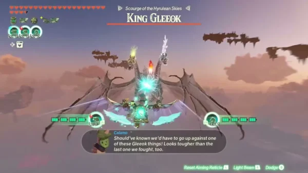 King Gleeok spreads its wings with the Knight Construct flying right at it King Gleeok spreads its wings with the Knight Construct flying right at it