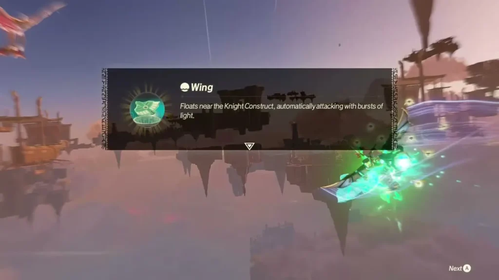 The Wing device card explains how it floats beside the Knight Construct The Wing device card explains how it floats beside the Knight Construct