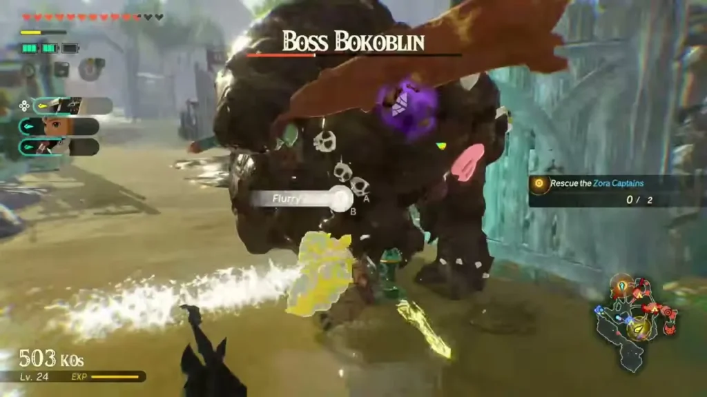 Water from the Hydrant blasts a Boss Bokoblin as Rauru attacks Water from the Hydrant blasts a Boss Bokoblin as Rauru attacks