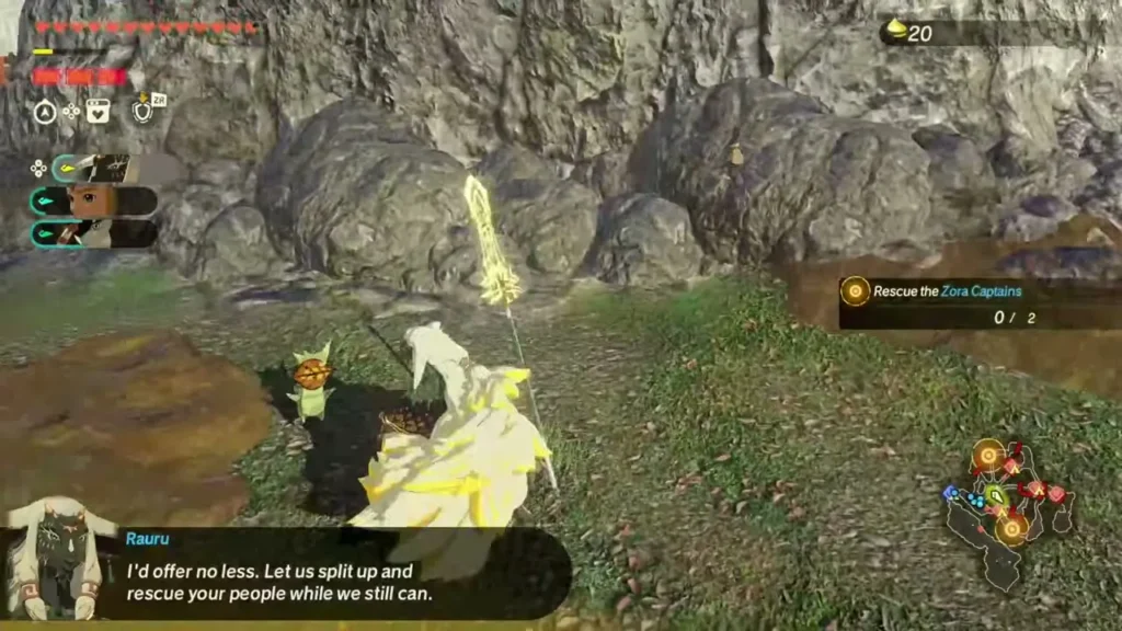 Rauru stands beside the Korok that came out of the crate Rauru stands beside the Korok that came out of the crate