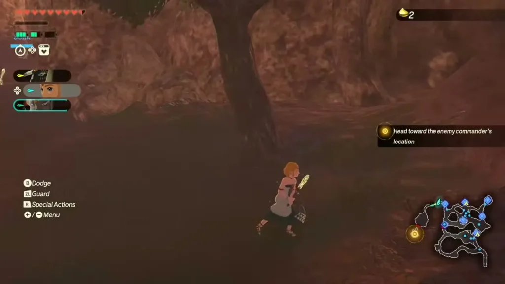 Zelda continues along the path as the Korok Seed counter reads 2 Zelda continues along the path as the Korok Seed counter reads 2