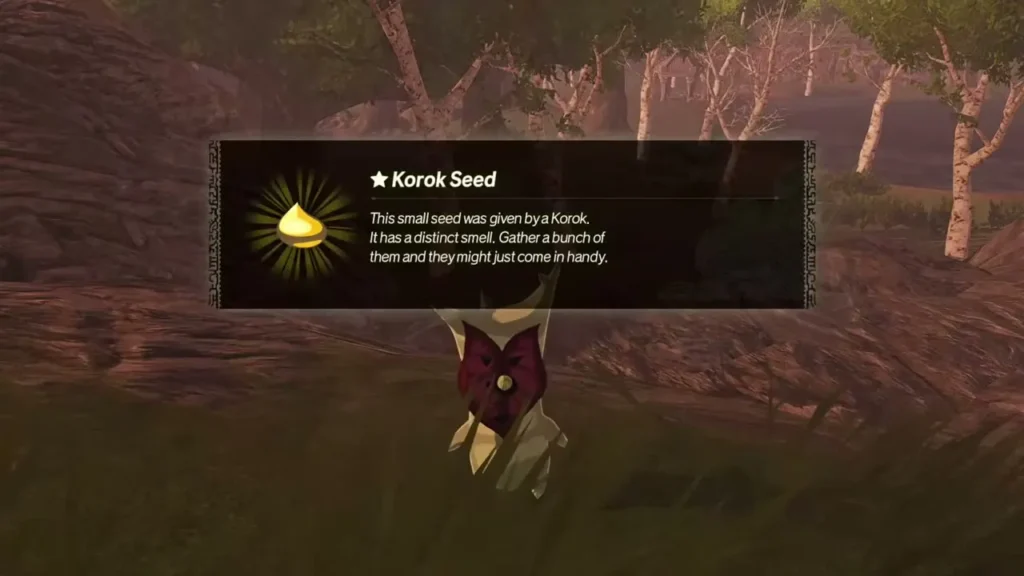 The Korok Seed item message appears after the Korok is found The Korok Seed item message appears after the Korok is found