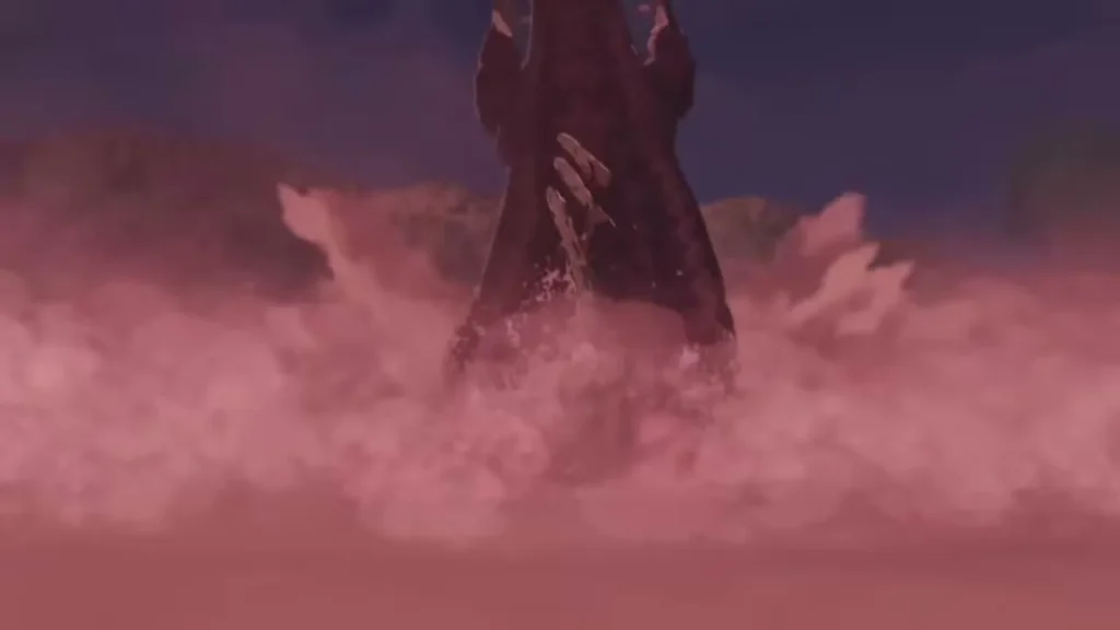 A Molduga rises from a cloud of dust on the open sand as the party approaches A Molduga rises from a cloud of dust on the open sand as the party approaches