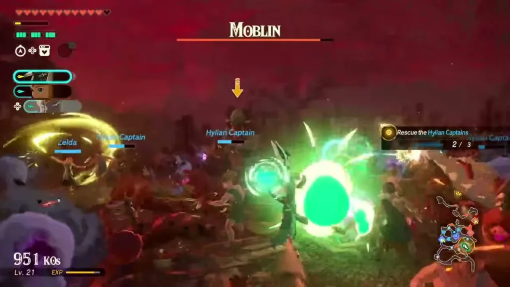 Zelda and Hylian Captains fight a Moblin with two of three captains rescued Zelda and Hylian Captains fight a Moblin with two of three captains rescued