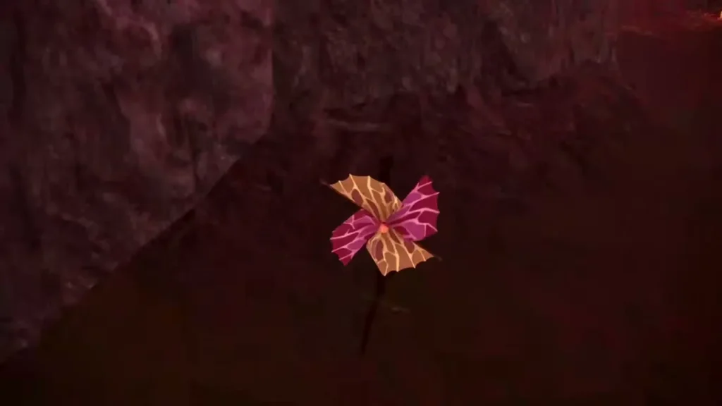 A pinwheel spins in a rocky gully on the northern path A pinwheel spins in a rocky gully on the northern path