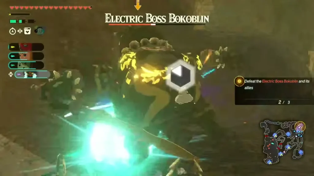 A cyan blast hits the Electric Boss Bokoblin A cyan blast hits the Electric Boss Bokoblin
