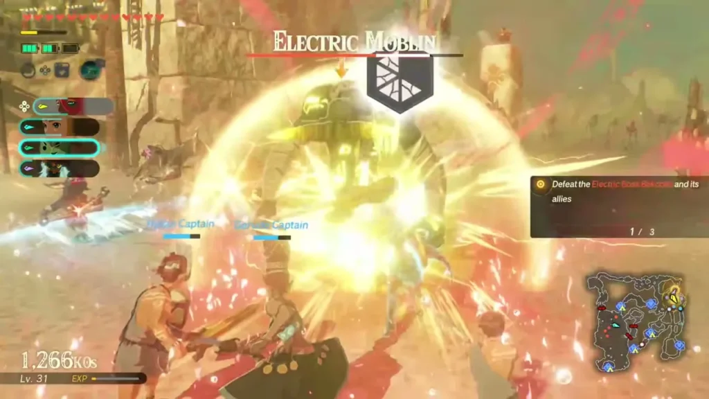 Allies and Ardi hit an Electric Moblin in a burst of lightning Allies and Ardi hit an Electric Moblin in a burst of lightning