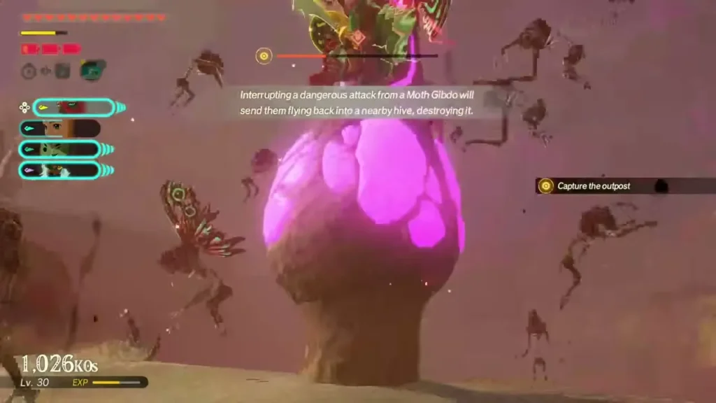 A glowing Gibdo hive beside a Moth Gibdo with the tip about knocking them into hives A glowing Gibdo hive beside a Moth Gibdo with the tip about knocking them into hives