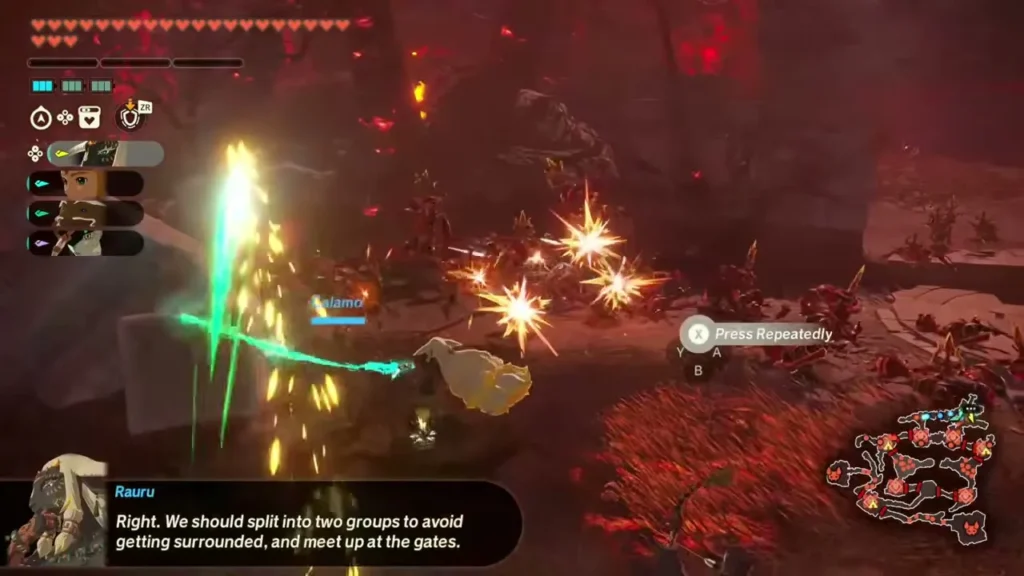 Rauru tells the party to split into two groups as the fight at Hyrule Castle opens