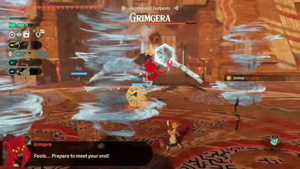 Grimgera spins up whirling tornadoes around Qia and Agraston