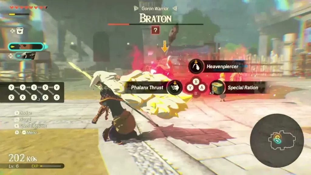 Rauru faces Braton as the Goron prepares a red charging attack Rauru faces Braton as the Goron prepares a red charging attack
