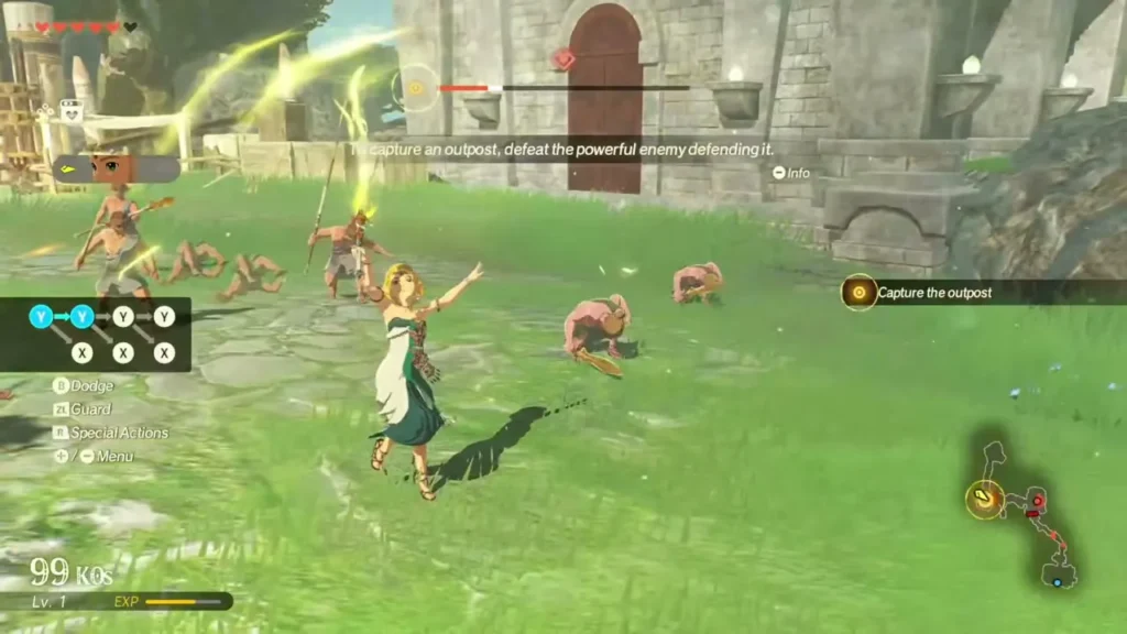 Zelda cuts down soldiers outside the outpost she must capture Zelda cuts down soldiers outside the outpost she must capture