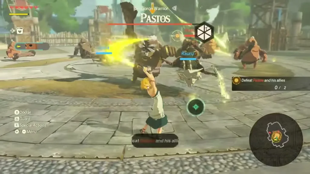 Zelda and Rauru battle the Goron Pastos and his allies Zelda and Rauru battle the Goron Pastos and his allies