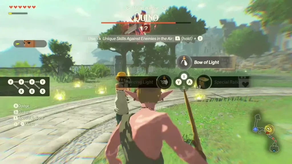 Quino leaps at Zelda as the Bow of Light prompt appears Quino leaps at Zelda as the Bow of Light prompt appears
