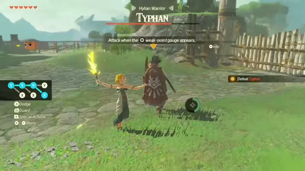 Zelda squares up to Typhan while a hint explains the weak point gauge Zelda squares up to Typhan while a hint explains the weak point gauge