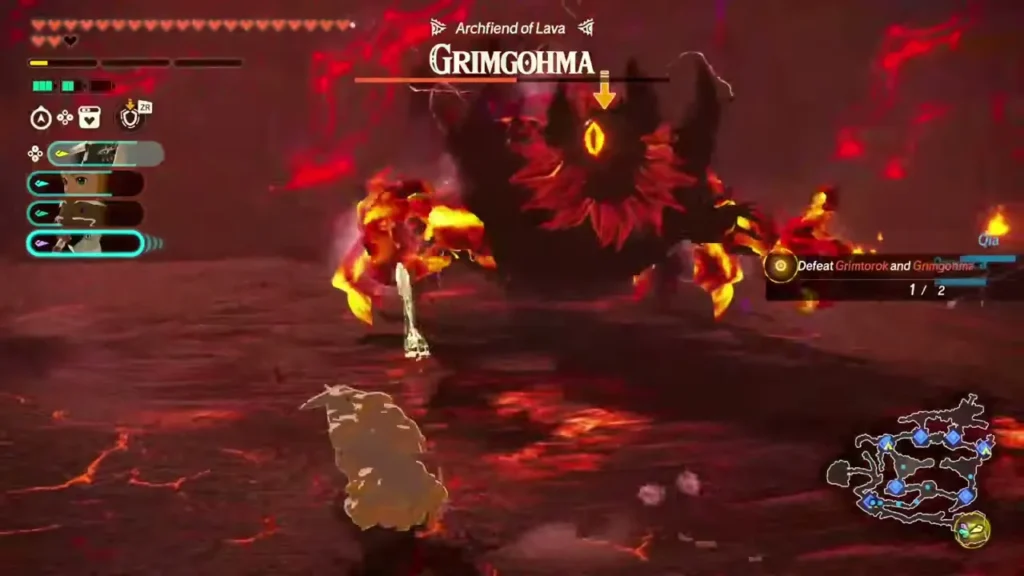 Grimgohma rises from the lava with its burning eye exposed Grimgohma rises from the lava with its burning eye exposed