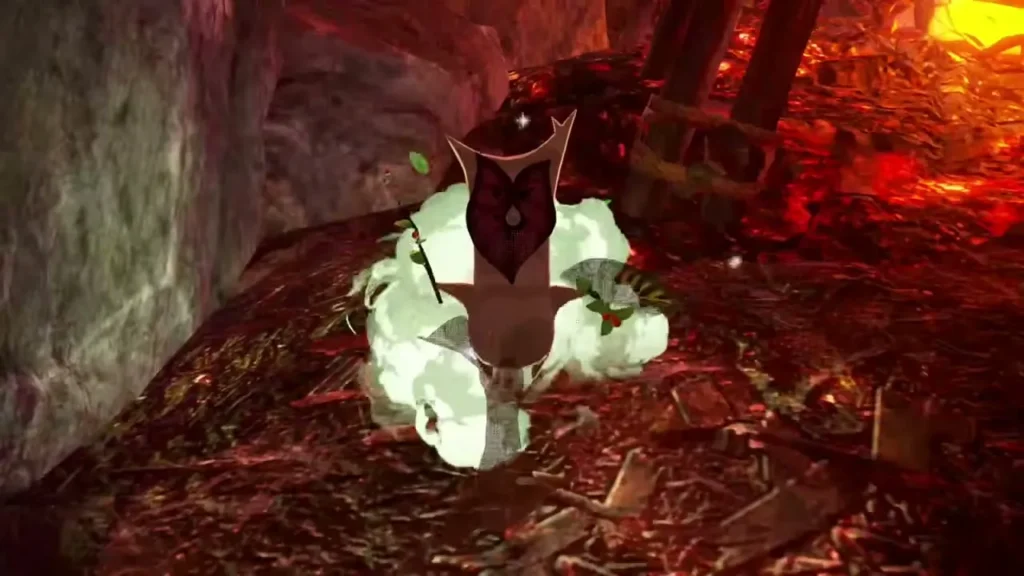A Korok appears from the spot Zelda interacted with A Korok appears from the spot Zelda interacted with